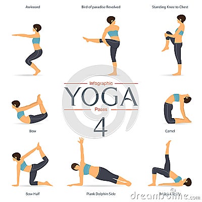 Set of yoga poses in flat design . Vector. Vector Illustration