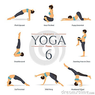 Set of yoga poses in flat design . Yoga infographics. Vector. Vector Illustration