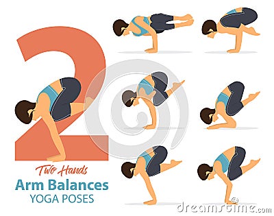 A set of yoga postures female figures for Infographic 6 Yoga poses for arm balances hand standing Vector Illustration