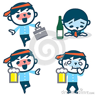 Set of young drunk businessman Vector Illustration
