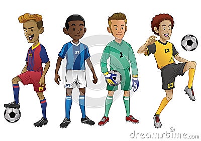 Set of young soccer players Vector Illustration