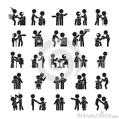 Set of young volunteer character , Human pictogram Icons Vector Illustration