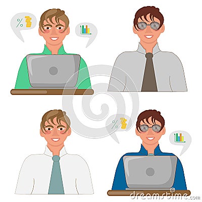 set of young working men Vector Illustration