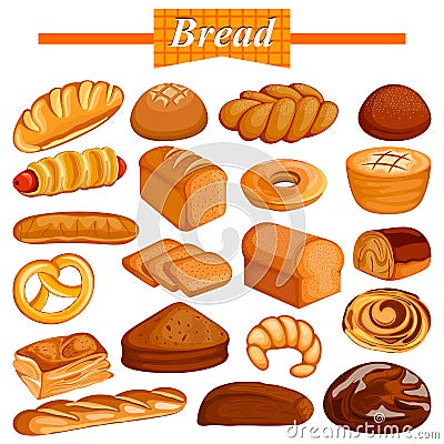 Set of yummy assorted Bread and Bakery Food item Vector Illustration