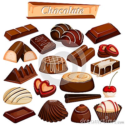 Set of yummy assorted Chocolate Food dessert Vector Illustration