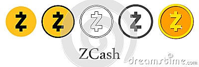 Set of zcash crypto currency icons Vector Illustration