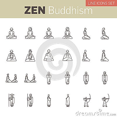 Zen Buddhism Line Icon Set Vector Illustration