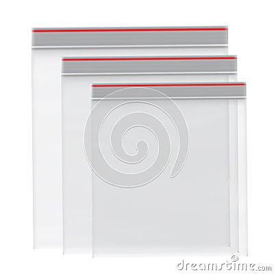 Set of Ziplock empty transparent plastic packaging bag Vector Illustration