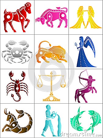 Set of Zodiac or Astrology Symbols Cartoon Illustration