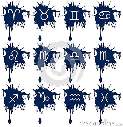 Set of Zodiac signs on spot isolated Vector Illustration