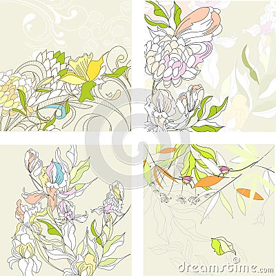 Set1 with floral background Vector Illustration