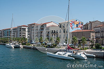 Beautiful catamaran Moored in the channel Editorial Stock Photo