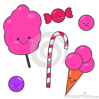 Seth funny cartoon candy. Sweet set of sweets. Illustration for children Stock Photo