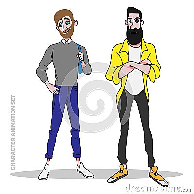 Seth Men Bearded Character Animation Full Length Cartoon Vector Illustration