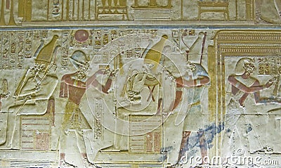 Seti with Osiris Bas Relief Stock Photo