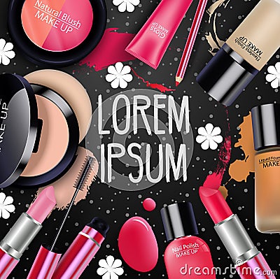 Sets of cosmetics on black background Vector Illustration