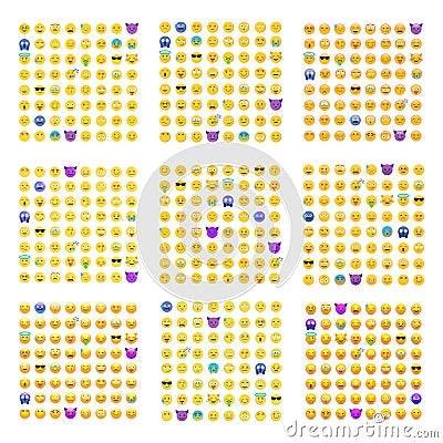 9 sets of cute smiley emoticons Vector Illustration