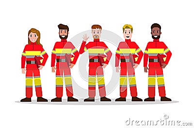 Sets of Firefighting team. flat Fireman character design. vector Vector Illustration