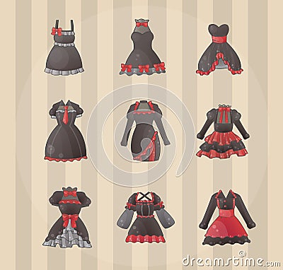 Sets of Gothic dresses Vector Illustration