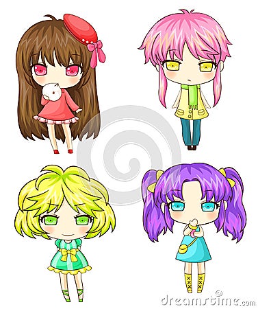 Sets of Japanese SD Girl Gang, create by vector Vector Illustration