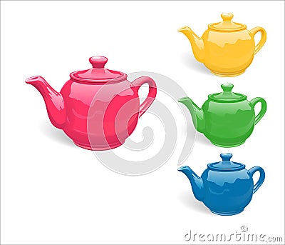 Sets kerymic teapots for tea of different colors Vector Illustration