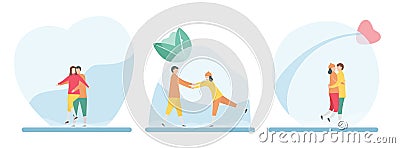 3 Sets of lover that play ice skating isolated on white background for winter season. Vector illustration is in flat style Vector Illustration