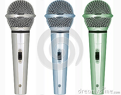 Sets of microphones with different tones of color Stock Photo