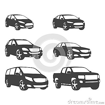 Sets of silhouette cars and on the road vehicle icon Vector Illustration