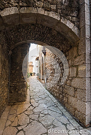 Settefrati at sunset, alley, Ciociaria, Valle di Comino, Frosinone Stock Photo