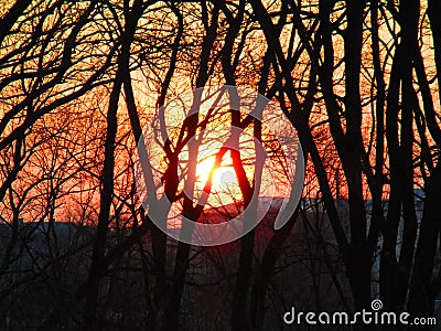 Setting down sun, Kamenets Podolskiy, Ukraine Stock Photo