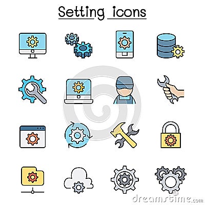 Setting, Setup, Configuration, Maintenance color line icon set vector illustration graphic design Vector Illustration
