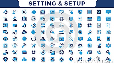 Setting and setup solid icon set collection vector design in trendy style Vector Illustration