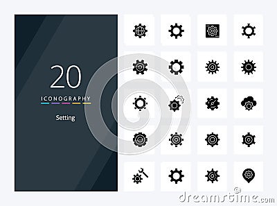 20 Setting Solid Glyph icon for presentation. Vector icons illustration Vector Illustration