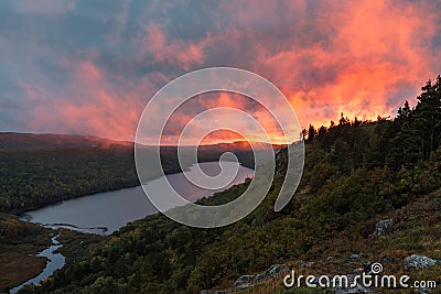 Lake of the Clouds Sunset, Porcupine Mountains Wilderness Area, Stock Photo