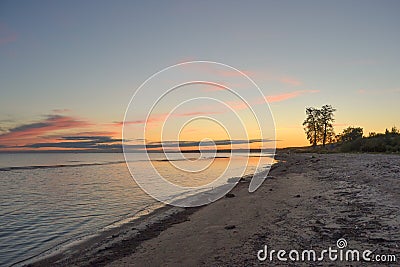 The setting sun on the lake and the water of the cloud Stock Photo