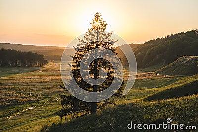 Golden sunset in Lithuanian countryside Stock Photo