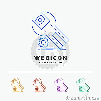 settings, App, installation, maintenance, service 5 Color Line Web Icon Template isolated on white. Vector illustration Vector Illustration