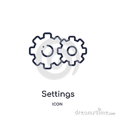 settings cogwheel button icon from user interface outline collection. Thin line settings cogwheel button icon isolated on white Vector Illustration
