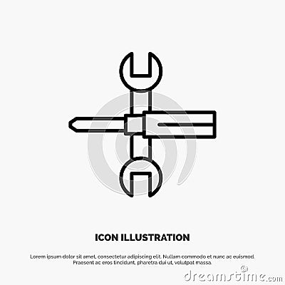 Settings, Controls, Screwdriver, Spanner, Tools, Wrench Line Icon Vector Vector Illustration