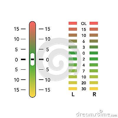 Settings equalizer slider button and level overload indicator. Stock Vector illustration isolated on white background Cartoon Illustration