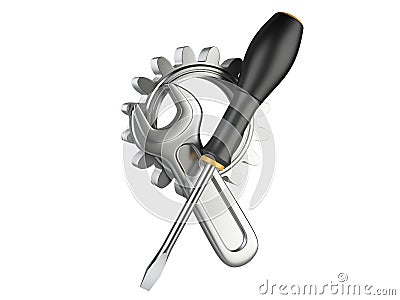 Settings icon with gear wheel, wrench, and screwdriver Cartoon Illustration