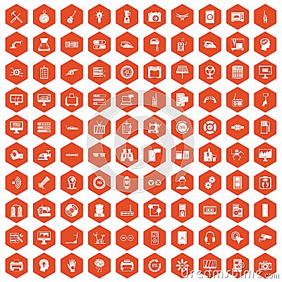 100 settings icons hexagon orange Vector Illustration