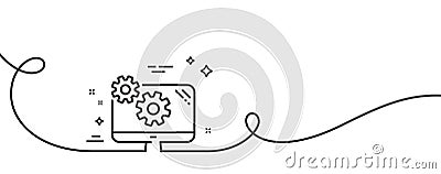 Settings line icon. Cogwheel engineering tool sign. Continuous line with curl. Vector Vector Illustration