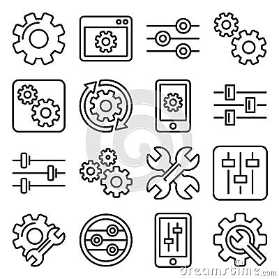 Settings, Options, Configuration or Preferences Icons Set. Line Style Vector Vector Illustration