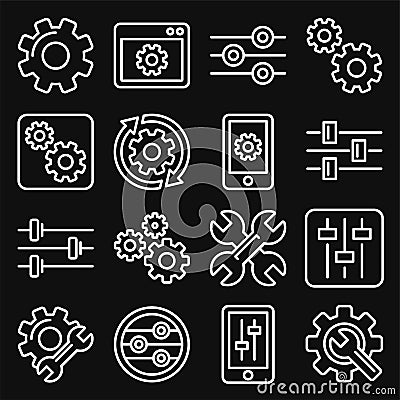 Settings, Options, Configuration or Preferences Icons Set. Line Style Vector Cartoon Illustration