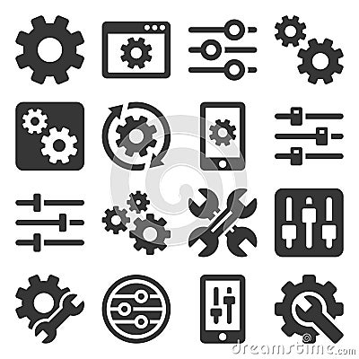 Settings, Options, Configuration or Preferences Icons Set. Vector Vector Illustration