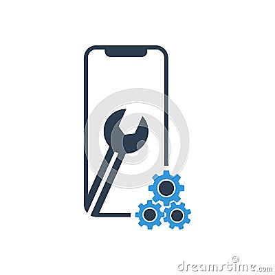 Settings on smartphone screen. Phone fix repair icon logo vector Vector Illustration