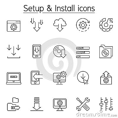 Setup & Install icon in thin line style Cartoon Illustration