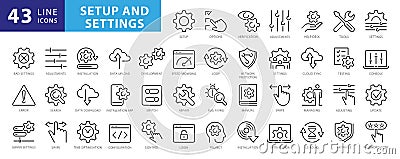 Setup and Settings Icons Set. Collection of simple linear web icons Vector Illustration