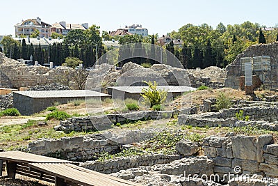 Sevastopol, Crimea - 29 September 2020: Ancient greek antique excavations Tauric Chersonesos, Illustrative Editorial Editorial Stock Photo
